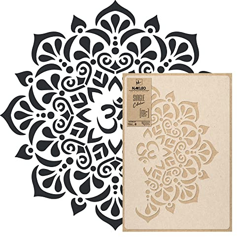 NAKLEO Mandala Große Malschablonen Durchmesser 59 cm - M, Tibetischer Kreis OM Geometrisches Ornament, Wiederverwendbare Kunststoff Wandschablone DIY Handwerk, Holz Möbel Boden Stoff