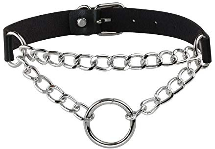 Eigso Punk Gothic Halsband für Damen Herren Ketten und O-Ring PU Leder und Legierung mit Verschluss