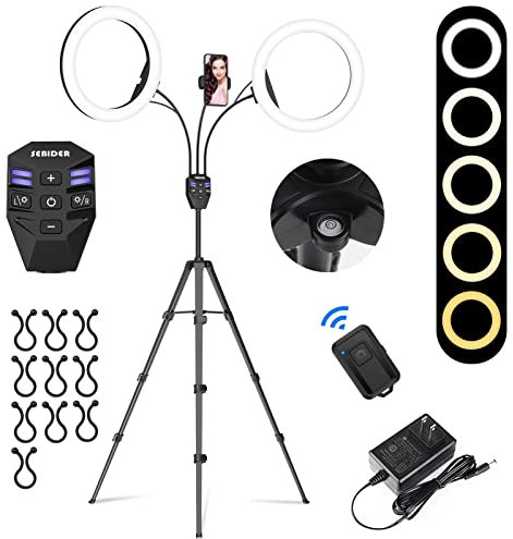 SEBIDER 10 LED Ring Light with Tripod Stand & Phone Holder,Dual LED Ring Lights Dimmable with 5 Light Modes(2700-6500K) &12 Brightness for Makeup/Photography/TikTok/YouTube/Selfie Live Streaming