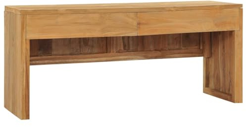 vidaXL Solid Teak Wood TV Stand 39.4x13.8x17.7- Versatile Cabinet with 2 Drawers - Rustic, Colonial-Style Lowboard/Side Cabinet - Natural Finish