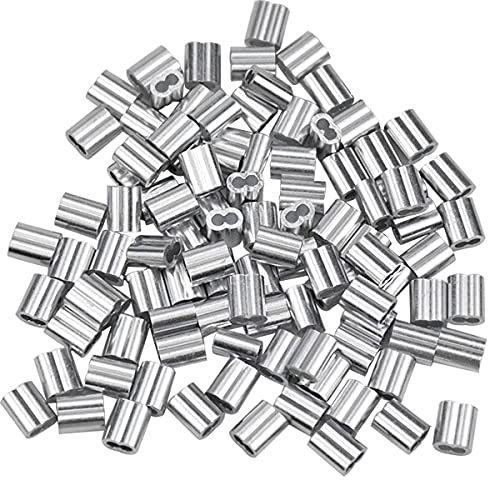 100 Stück Drahtseil Alu Sleeve, Aluminium Crimp Schlaufe, Aluminum Ärmel Clip, Draht Seil Aluminium Ärmel Clip Beschläge Kabel Klemme Hülsen Sortiment für 2mm Drahtseil und Kabel-Silbern