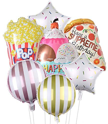 DIWULI Geburtstag Ballon-Set - Eis Pizza Popcorn Kinder-Party