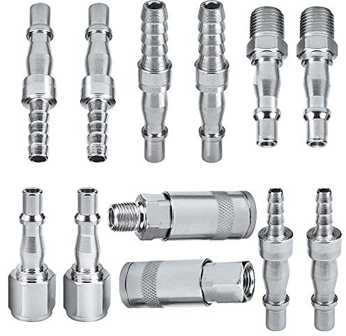 Connectors, Air Connections,12 pcs Air Connections,1/4 BSP Air Line Hose Compressor Fitting Couplings Connector Male Female and Male Fittings for 6, 8 & 10mm Hose