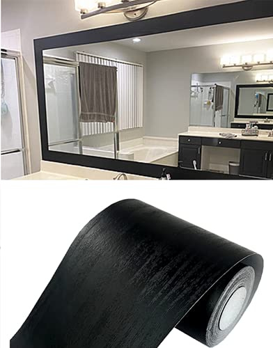 Teemall 10M Black Wood Grain Removable PVC Waterproof Border Wall Decor Removable Self Adhesive Kitchen Bathroom Tiles Sticker Wallpaper 4.2x390 (Black, 4 x 390)