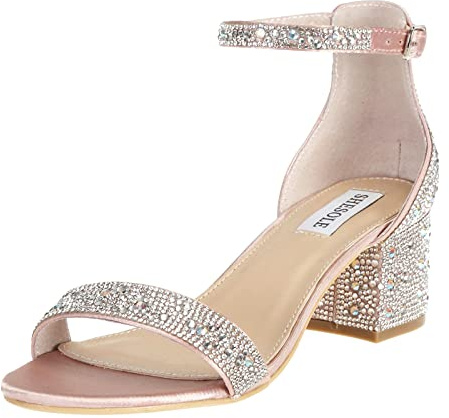 SheSole Women's Rhinestone Heels Sparkly Sandals Wedding Shoes for Bride Low Heel Prom Party Dress Shoes Champagne Size 5
