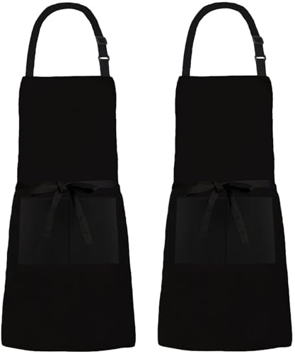 XIEJINJIA 2er-Pack Wasserabweisend Verstellbare Latz Schürze Zuhause Küche Kochen Kochschürze für Damen und Herren Schwarz