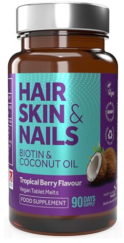 Hair, Skin & Nails - Biotin & Coconut Vegan Melts, 90 Day Supply, 10,000µg of Biotin, 5mg Coconut Oil, Hair Growth Supplement, Vitamins for Men & Women