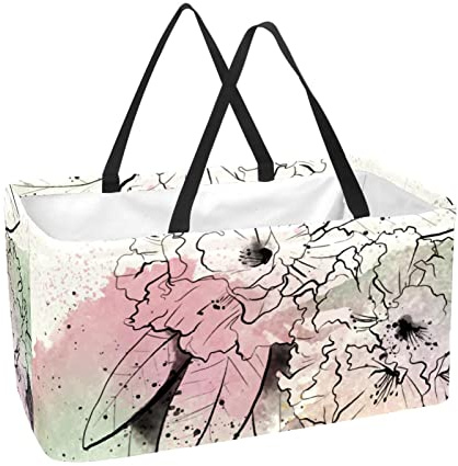 Large Collapsible Utility Tote,Reusable Grocery Shopping Bag Rhododendron Watercolor Flower