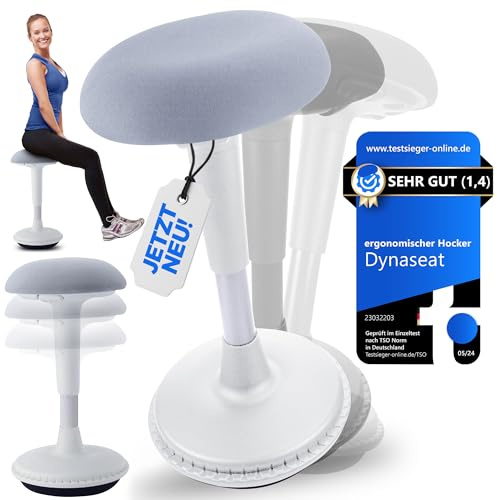 Dynaseat Sgabello ergonomico regolabile in altezza per sedersi e stare in piedi (bianco, 65 – 85 variante) – Sgabello da ufficio ergonomico – Sgabello da scrivania con effetto oscillante – Supporto