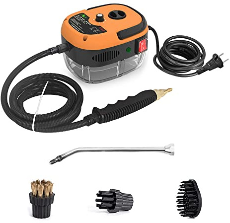 Decdeal Dampfreiniger Steamer,Dampfdruck: 3 bar,Mit 3 verschiedenen Bürstenköpfen,2500W,6 Geschwindigkeiten einstellbar,Mit verlängerter Stange, langen Kabeln und rutschfestem Griff