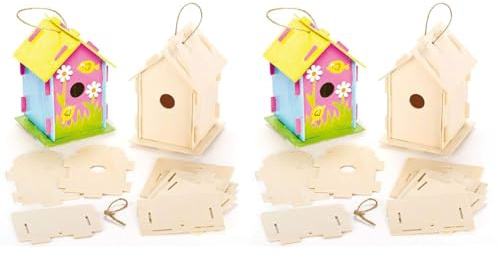 Baker Ross Holz-Bastelsets „Vogelhaus“ - für Kinder zum Basteln und Bemalen - toll als Dekoration (2 Stück) (Packung mit 2)