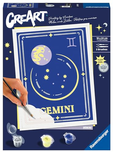 Ravensburger CreArt 23742 - Zwilling - Sternzeichen Malen nach Zahlen Erwachsene, DIY Malset mit Pinsel und Acrylfarben, Geschenk für Frauen und Männer, Malen für Erwachsene
