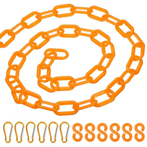 PATIKIL Barrera de Cadena de Plástico de 13 Pies Enlace de Seguridad con 6 Ganchos En S y 6 Clips para Control de Multitudes En Entradas Ascensores Estacionamientos Naranja