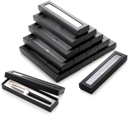 Frcctre 20 Stück leere Stift-Geschenkbox mit transparentem Deckel, Stift-Vitrine, Bleistift-Geschenk-Box, schwarzer Karton, Sammeletui mit Kissen, Kugelschreiber, Schmuck, Geschenkbox für Geburtstag,