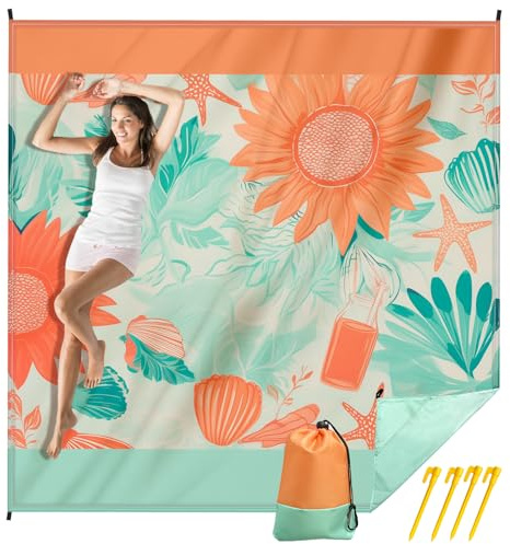 Manta Playa Impermeable, Manta Playa Antiarena, Esterilla Playa Plegable, Alfombra De Playa Accesorios Camping Vacaciones Y Viajes Manta Picnic Blankets Ultradelgado Y Ligero Con Uñas (210x200CM)