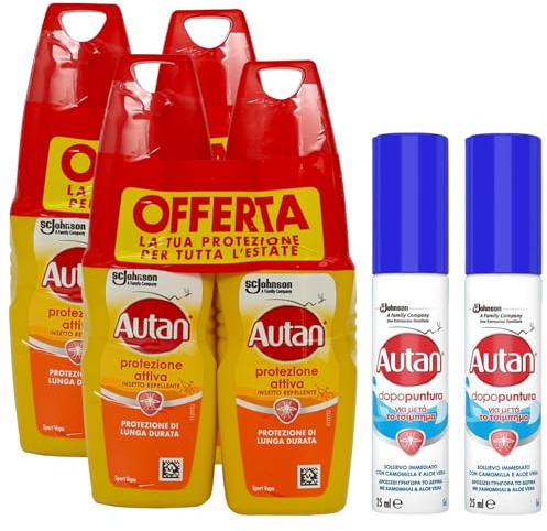 2x Active Vapo Bipacco, Insetto Repellente e Antizanzare, Lunga Durata, Spray (2x100 ml) + 2x Dopopuntura, Insetto Repellente Antizanzare, Lozione con Camomilla 25 ml
