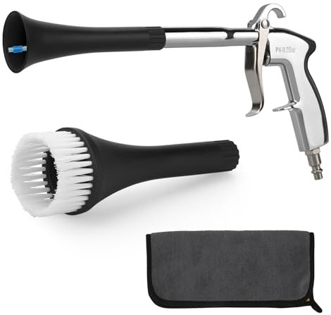 Pistolet de Nettoyage Voiture, 6-9.2Bar, Pistolet de Nettoyage à Air Comprimé avec 2 Ensembles de Buses/Serviette, Soufflette Haute Pression, pour Intérieurs de Voiture et Moquette