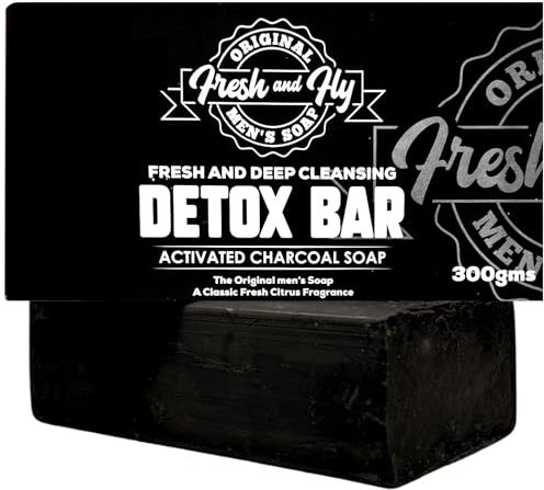 Fresh and Fly Men's Activated Charcoal Soap Bar for Face, Body 300g | 4X Bigger 4X Longer | Handmade & Natural Antibacterial Soap Bar | Organic, Moisturizing and Cleansing Formula