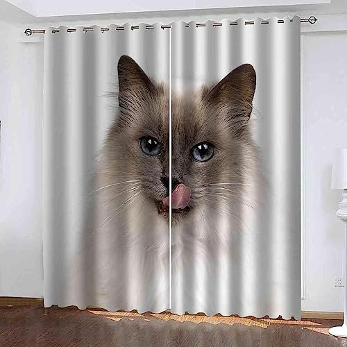 Vorhang Blickdicht Gardinen Mit Ösen - 2 Stücke 2 X 75 X 166 Cm Verdunklungsvorhänge 3D Katze Tier Süß Muster Thermovorhang Für Kinderzimmer Wohnzimmer Schlafzimmer Weihnachtsgardinen -9S2P5O3S7S2J6W2