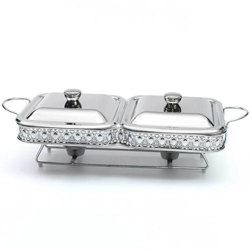 SUPBEI Buffet di Scaldavivande Server e Scaldavivande Chafer 2x1,6QT Server Sfregamento con Coperture Scaldavasi a Secco Multi-Scenario per Matrimoni, Mense, Banchetti, Picnic, Vacanze,Silver