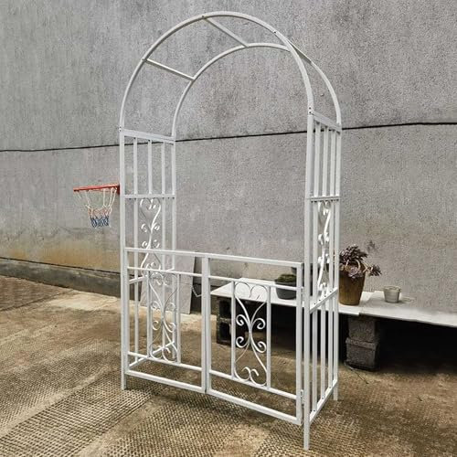 Arche à Rosier Arceau de Jardin décoration tuteur avec portillons en Métal Support pour Plantes grimpantes-H x l x P: 210x114x52 cm tonnelle de Jardin(White)