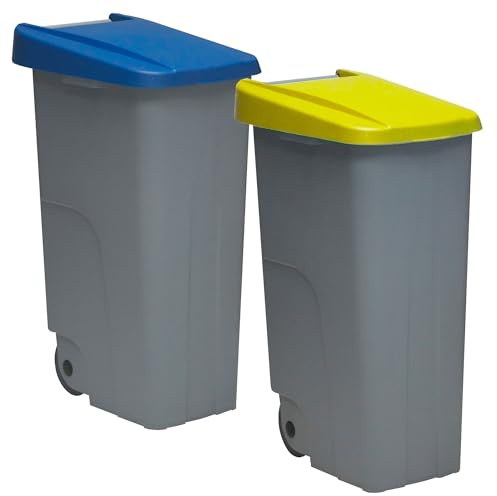 WELL HOME MOBILIARIO & DECORACIÓN Set de 2 Contenedores Cerrados de 110L Azul + Amarillo H.88cm