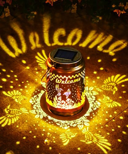Solar Lanterns Outdoor Waterproof Hummingbird Garden Ornaments Gifts for Women Mum Grandma Hanging Lights Metal Decoration Outside for Yard, Patio, Backyard, Porch