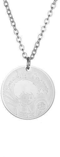 IOETSEUT Collar para Hombre Collar de Plata Cruz Personalizado Moda Delicado El Principito Colgante Collar Mujer Damas Moneda Redonda Princesa Joyería Regalo para Él el Regalo