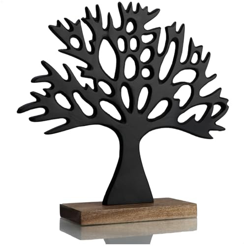 com-four® Deko-Aufsteller Baum, Metall-Baum auf Mangoholz-Sockel | Deko-Baum aus Metall zum Hinstellen - Lebensbaum zum Verschenken