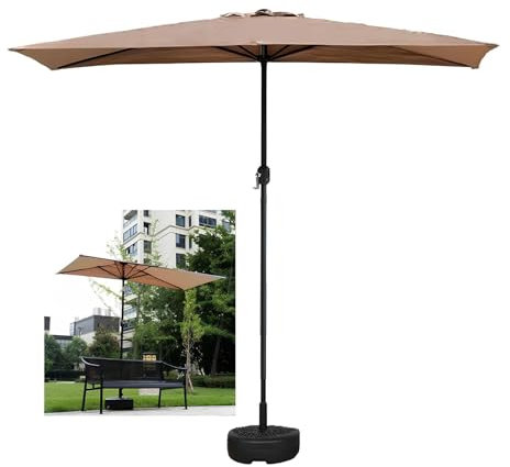 Parasol de jardin avec manivelle et base demi-rectangulaire pour terrasse, balcon, fenêtre ou terrasse.
