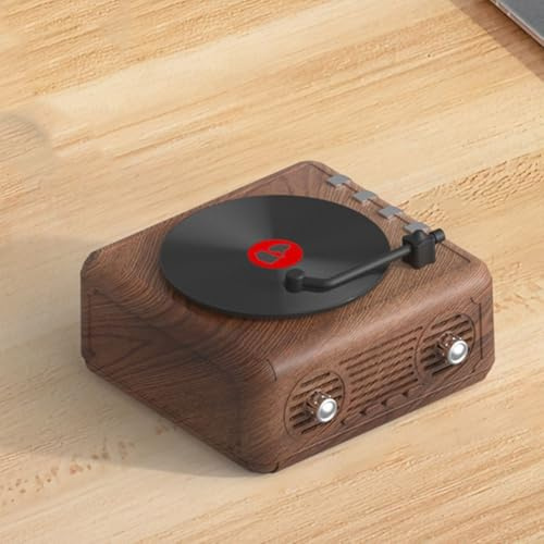 Radio FM portátil con altavoz integrado, reproductor de CD retro, altavoz compatible con Bluetooth, 118 x 118 x 65 mm, portátil, para el hogar (veta de madera)