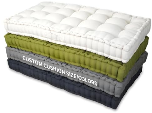 RXASC Custom Bench Cushion, Velvet Bay Window Seat Cushions Indoor, Bench Pad Pillow, French Floor Tufted Cushion, 4 Inch Thick