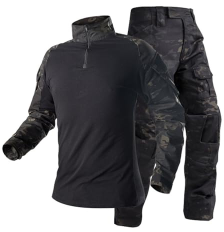 Oanviso Homme 2 Pièces Tactique de Camouflage Costume Vêtements Tactique Uniforme Militaire Tenue Airsoft Chemise de Combat et Camouflage Cargo Pantalon pour Paintball