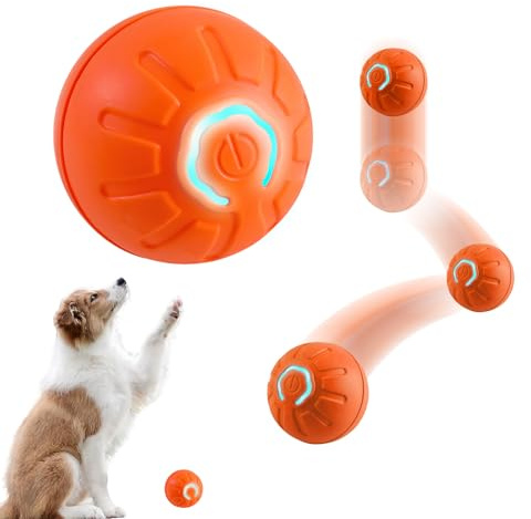 RUICUBEI Interaktives Spielzeug für Hunde, interaktives Spielzeug für Hunde, Ball mit LED-Licht, automatische Drehung um 360 Grad, USB-Ladekabel, Geschenk für Liebhaber von (Orange)