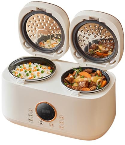 KLYDBMYT Cuociriso Elettrico, cuociriso Multifunzione Integrato Interno Doppio da 2L + 2L con Touch Screen Intelligente e pentola Antiaderente, appuntamento 12H