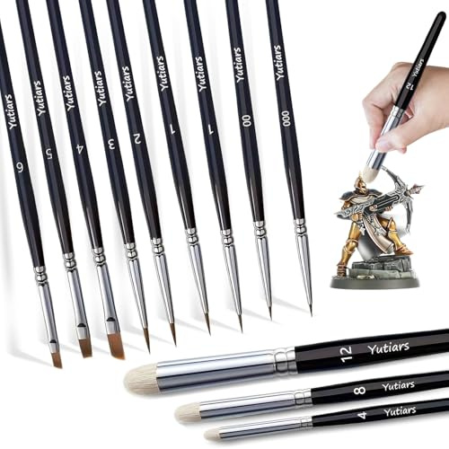 Dry Brush Pinsel Set, 12 Stück Miniature Pinsel Set Modellbau DryBrush Pinsel Ziegenhaar Feine Detail Pinsel für Miniaturmalerei und Modell Wasserfarben