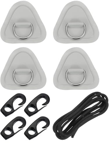 PATIKIL Parche De Anilla En D, 4 Piezas Parche Triangular De PVC De 3.5 con Anilla De Acero Inoxidable Y Cuerdas Elásticas De 8.2 Pies Y Ganchos, Tabla, Gris (Sin Pegamento)