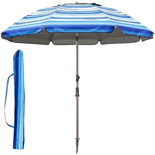 7ft Beach Umbrella，Parasols with Sand Anchor and Tilt Sun Shelter, UV 50+ Protection Outdoor Sunshade Umbrellas for Patio Garden Pool