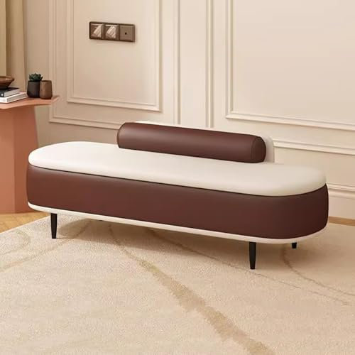 Moderne Ottomane, Aufbewahrungsbank mit Lendenkissen, Kunstleder, Fußstütze, Hocker, Eingangsbereich, Aufbewahrungsbox für Wohnzimmer, Bettende (Burry + Beige, 80 cm)