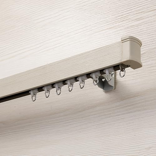 Wall Mounted Curtain Rail,Silent Curtain Track;imitation Wood Grain Curtain Box Track Side Mounted Slider Aluminum Alloy Straight Rail Single and Double Pulley Curtain Rod(D-Single Track,4.26ft/130cm)