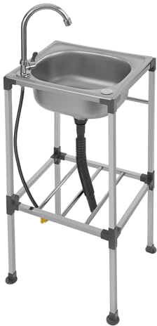 Czyurachel Lavabo mobile, 38 x 33 x 83 cm, en acier inoxydable, avec meuble inférieur, robinet rotatif à 360 °, pour camping, jardin, restaurant, buanderie, garage, extérieur