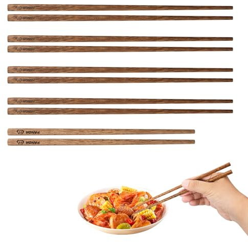 Natural Wenge Chopstick Set Panda Pattern Family Pack Contains 4 Pairs of Adult Chopsticks and 1 Pair of Children's Chopsticks
