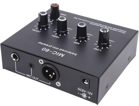 Yechiry Preamp di Microfono Bilanciato, Booster Microfoni da 10-60 DB, Pre-amplificatore Microfono per lo Studio di Registrazione, Streaming Live, con Potenza a 48 V, XLR, 6,35 Mm, 3,5 Mm, Uscite