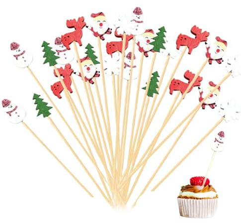 100Stk Weihnachten Spieße für Fingerfood Kinder, Cocktailspieße Weihnachten Deko Holzspieße Spiesse für Snacks Partyspieße Obstspieße Obstgabeln Käsespieße Piekser Fingerfood zubehör (12cm)