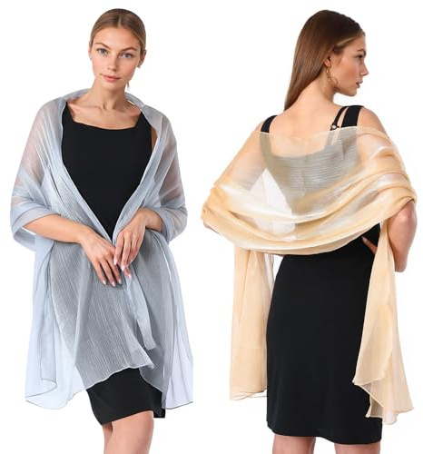 VGECEE 2 Stück Stola Damen Chiffon Schal für Abendkleid Sheer Chiffon Shawl Stola für Abendkleider Damen Halstuch Elegant für Abendkleider Brautkleider Hochzeit(200 X 68 cm)