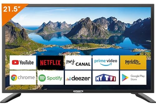 Antarion Smart TV 21,5 (55 cm) Android 14 Connecté WiFi + Bluetooth - 12V/24V/220V - Camping Car Fourgon Poids Lourd Bateau Cuisine - Garantie 2 Ans