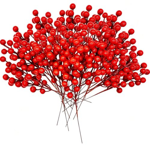 GangGangBAO Künstliche Beeren Rot, 10 Stück Rote Beeren Deko Weihnachtsbaum Beerenzweig Künstlich Künstliche Berry Rot für Weihnachtsbaum Dekoration DIY Handwerk Hochzeit Party Winter Dekoration