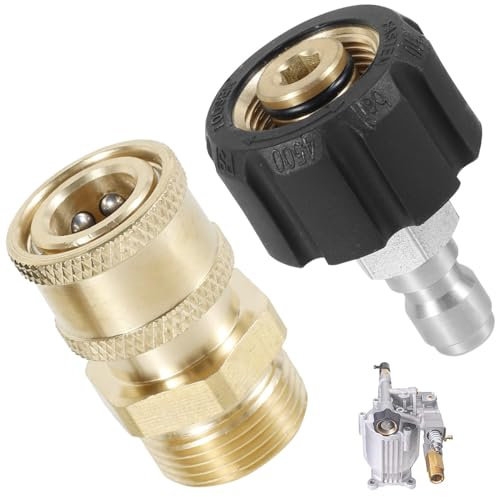 2 Pcs Pressure Washer Quick Connect Fittings Kit, M22 14mm to 1/4 Inch Adapter Set - 4500PSI Brass Connector for Spray Gun, Wand & Hose - Compatible with Most Pressure Washers (NOT for 15mm Fittings)