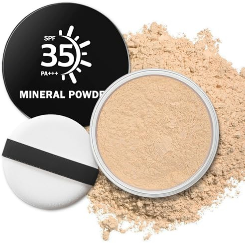 QIUFSSE Mineral Foundation Powder,SPF 35,Lightweight Mineral Sunscreen Powder for Face,Reduces Shine,Talc Free Foundation,0.35 oz,01 Fairly Light