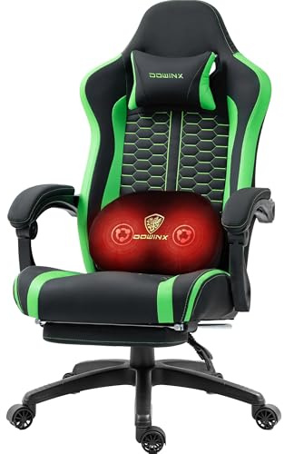 Dowinx Gaming Stuhl mit Beheizter Massage Lendenwirbelstütze, Gaming Stuhl mit Taschenfederkissen und Fußstütze, Gamer Stuhl High Back PC Stuhl für Erwachsene